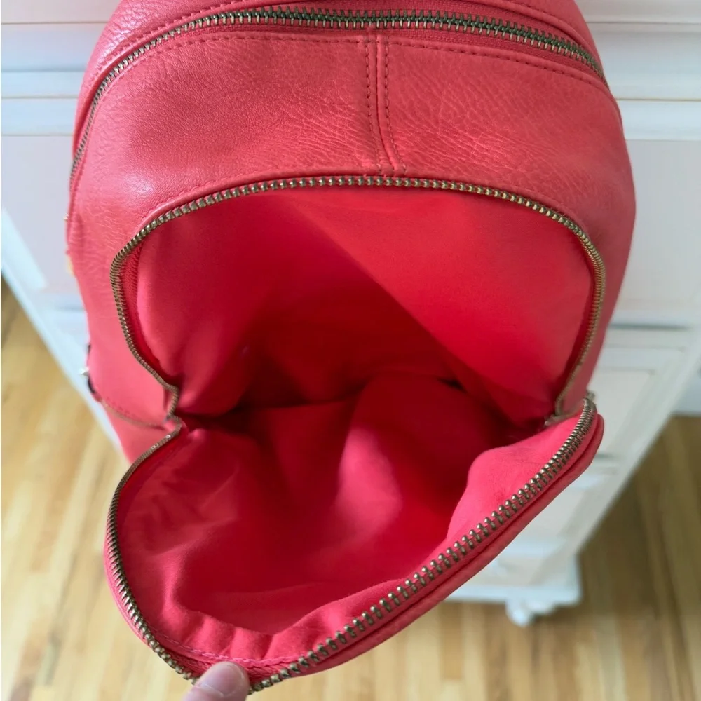Salmon colored Real Italian leather mini backpack with gold hardware